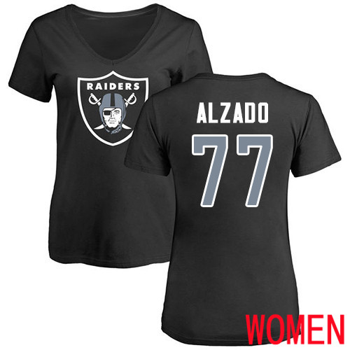 Oakland Raiders Black Women Lyle Alzado Name and Number Logo NFL Football #77 T Shirt